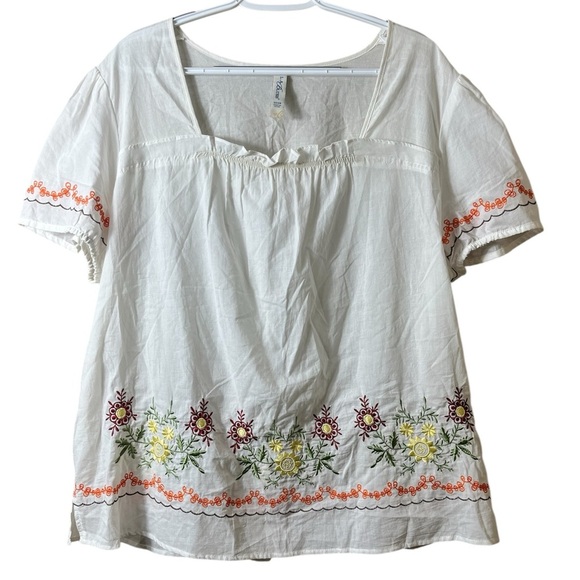 Vintage LA Blues Boho Peasant Blouse Cotton Embroidered Cottagecore Top SZ 22/24 - Picture 1 of 8